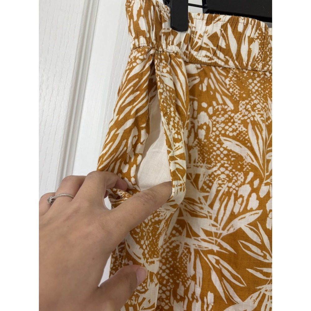 Christian Siriano 100% Linen Mustard Wide Leg Palazzo Pants Sz L Floral Boho - Picture 4 of 5